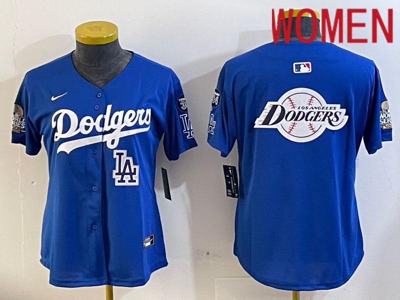 Women Los Angeles Dodgers blank 2024 World series patch blue jersey 202411282